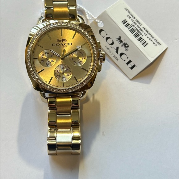 COACH BOYFRIEND WATCH WITH 38MM GOLDEN CHRONOGRAPH FACE AND GOLDEN BRACELET. - Picture 4 of 12